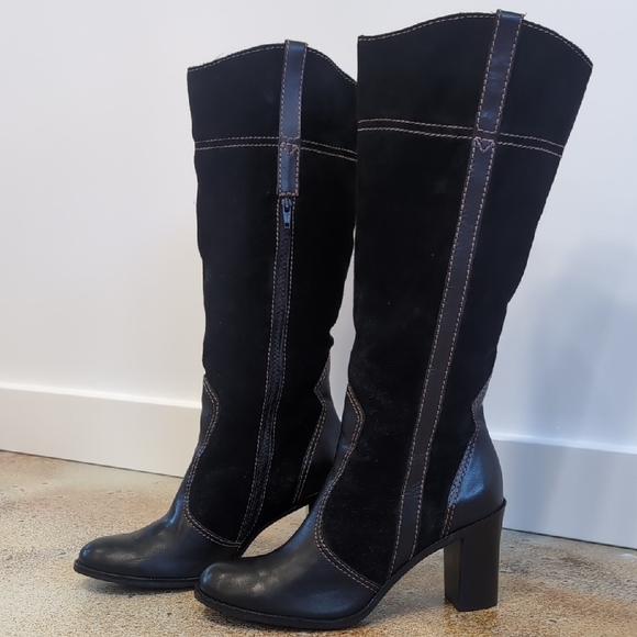 Franco SartoTall Black Leather Heeled Boots Size 8